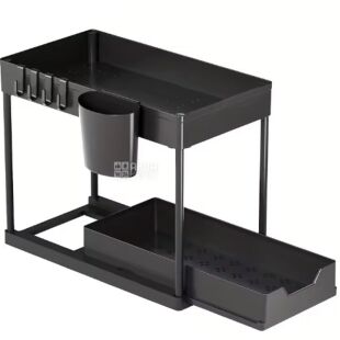 Універсальна полиця-органайзер для зберігання, пластикова, під мийку, 365х200х330 мм, чорна