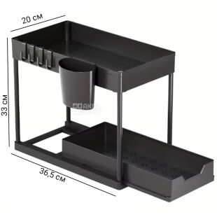 Універсальна полиця-органайзер для зберігання, пластикова, під мийку, 365х200х330 мм, чорна