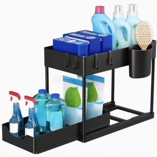 Універсальна полиця-органайзер для зберігання, пластикова, під мийку, 365х200х330 мм, чорна