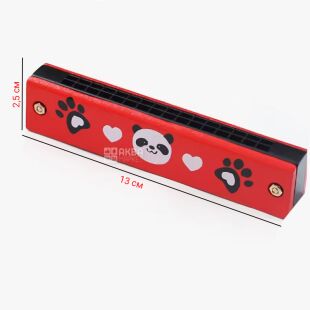 Детская губная гармошка Панда, красная, деревянная