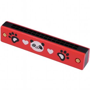 Детская губная гармошка Панда, красная, деревянная