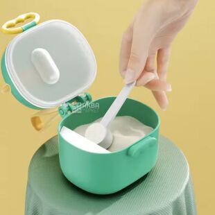Контейнер для дитячої суміші з ложечкою, 400 мл, зелений, пластиковий