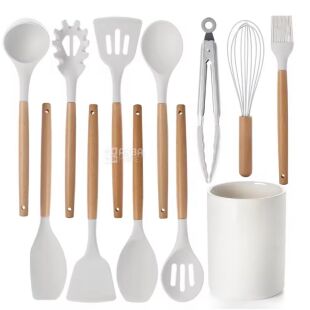 Набір кухонного приладдя з антипригарним покриттям, 12 предметів, термостійкі, білий