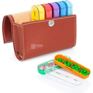 Органайзер для таблеток пластиковый цветной Утро-День-Вечер-Ночь, в чехле