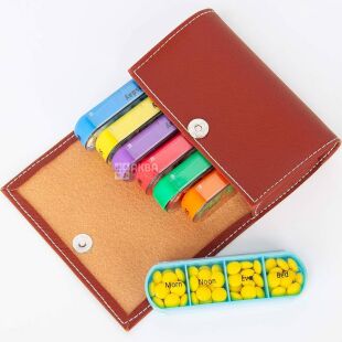 Органайзер для таблеток пластиковий кольоровий Ранок-День-Вечір-Ніч, в чохлі