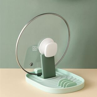 Подставка для крышек и столовых аксессуаров с поддоном, пластиковая, зеленая