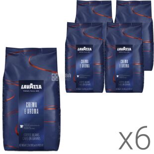 Lavazza Crema e Aroma, Упаковка 6 шт. х 1 кг, Кофе в зернах средней обжарки Лавацца, купаж
