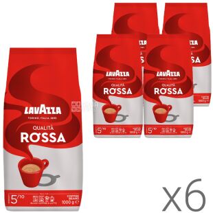 Lavazza Qualita Rossa, Упаковка 6 шт. х 1 кг, Кофе в зернах средней обжарки, купаж