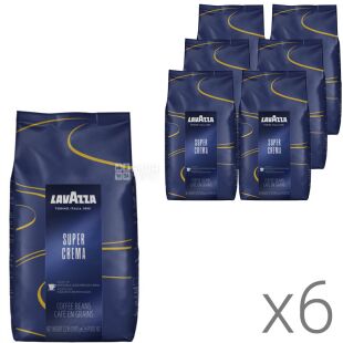 Lavazza Super Crema, Упаковка 6 шт. х 1 кг, Кофе в зернах средней обжарки Лавацца, купаж