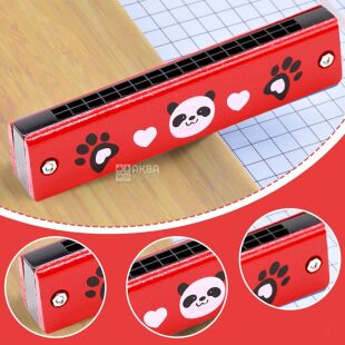 Дитяча губна гармошка Панда, червона, дерев'яна