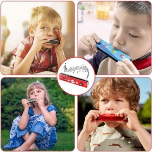 Дитяча губна гармошка Панда, червона, дерев'яна