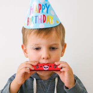 Дитяча губна гармошка Панда, червона, дерев'яна