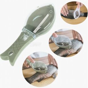 Нож для чистки рыбы с контейнером для чешуи, пластиковый