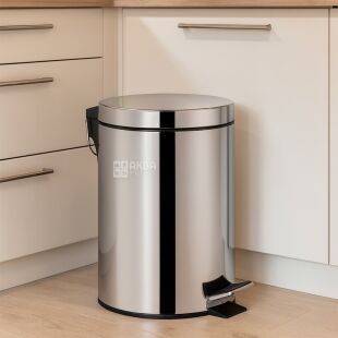 ViO 7B9-ROS, 7 л, Мусорное ведро с педалью и внутренним пластиковым контейнером, металлическое, серебристое