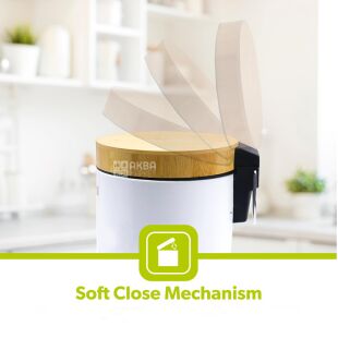 ViO 5B9-ROM, 5 л, Відро для сміття з педаллю і бамбуковою кришкою та внутрішнім пластиковим контейнером, металеве, біле