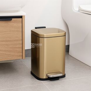 ViO 5B1-REM, 5 л, Ведро для мусора с педалью и внутренним пластиковым контейнером, металлическое, золотистое