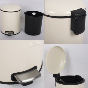 ViO 5B5-ROM, 5 л, Ведро для мусора с педалью и внутренним пластиковым контейнером, металлическое, бежевое