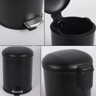 ViO 5B5-ROM, 5 л, Відро для сміття з педаллю та внутрішнім пластиковим контейнером, металеве, чорне 