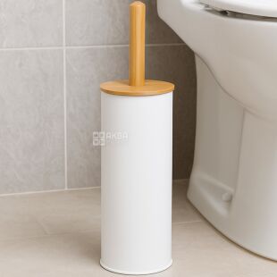 ViO TB01-ROM, Йоржик для унітазу з підставкою, металевий, білий, з бамбуковою ручкою