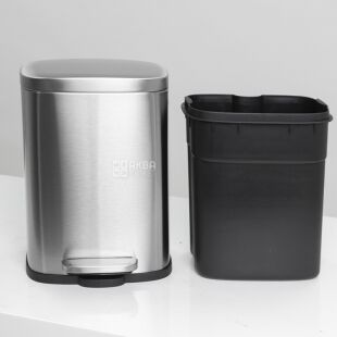 ViO 5B1-REM, 5 л, Ведро для мусора с педалью и внутренним пластиковым контейнером, металлическое, серебристое
