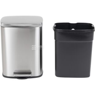 ViO 12B2-REM, 12 л, Ведро для мусора с педалью и внутренним пластиковым контейнером, металлическое, серебристое