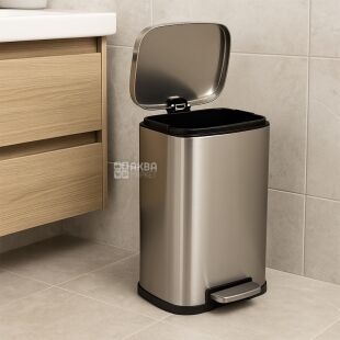 ViO 12B2-REM, 12 л, Ведро для мусора с педалью и внутренним пластиковым контейнером, металлическое, серебристое