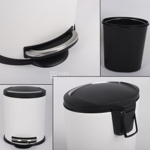 ViO 5B4-OVM, 5 л, Ведро для мусора с педалью и внутренним пластиковым контейнером, металлическое, белое