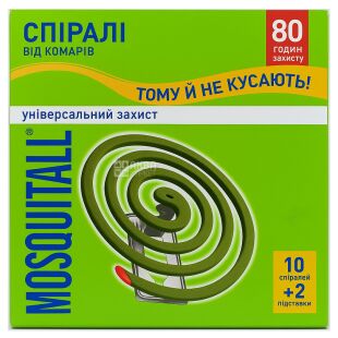 Mosquitall, 10 шт., Спіралі від комарів Універсальний захист + 2 підставки, Москітол
