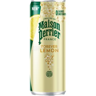 Maison Perrier Forever Lemon, 0,25 л, Вода минеральная газированная со вкусом лимона Мейсон Перье, без сахара, ж/б