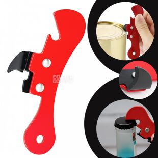 Відкривачка універсальна 2в1, металева, червона