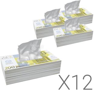 Clever, Упаковка 12 шт. х 200 шт., Салфетки косметические двухслойные целлюлозные, белые, 20×21 см