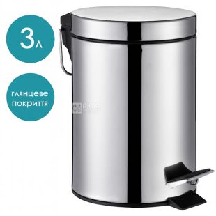 ViO 3B9-ROS, 3 л, Відро для сміття з педаллю та внутрішнім пластиковим контейнером, металеве, сріблясте