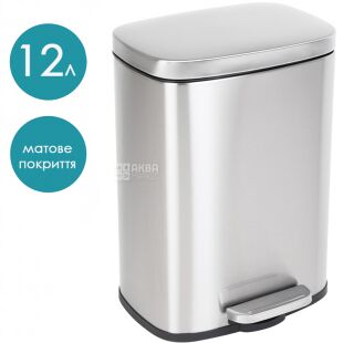 ViO 12B2-REM, 12 л, Відро для сміття з педаллю та внутрішнім пластиковим контейнером, металеве, сріблясте