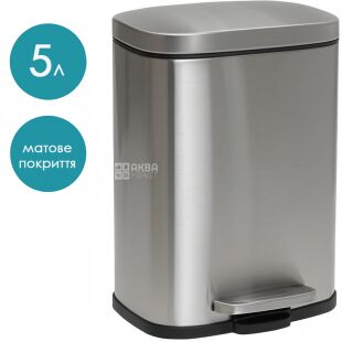 ViO 5B1-REM, 5 л, Відро для сміття з педаллю та внутрішнім пластиковим контейнером, металеве, сріблясте