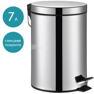 ViO 7B9-ROS, 7 л, Мусорное ведро с педалью и внутренним пластиковым контейнером, металлическое, серебристое