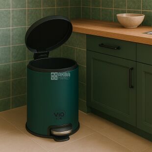 ViO 5B7-ROM, 5 л, Ведро для мусора с педалью и внутренним пластиковым контейнером, металлическое, изумрудное