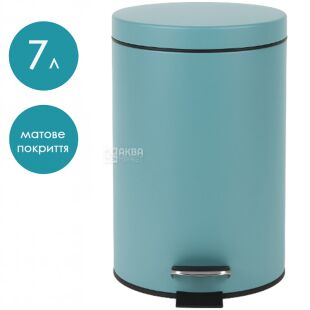 ViO 7B10-ROM, 7 л, Ведро для мусора с педалью и внутренним пластиковым контейнером, металлическое, голубое