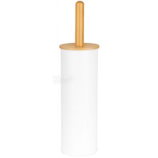 ViO TB01-ROM, Йоржик для унітазу з підставкою, металевий, білий, з бамбуковою ручкою