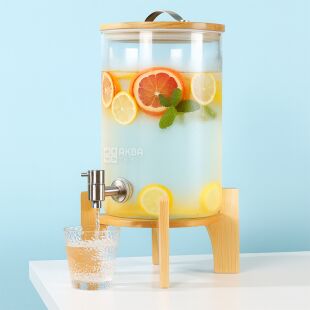 ViO GWT-04, 7,5 л, Стеклянный диспенсер для напитков на деревянной подставке