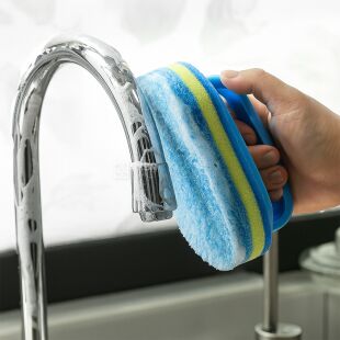 Губка для прибирання з ручкою, універсальна, блакитна