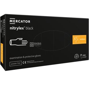 Mercator Medical Nitrylex Black, 100 шт., Размер XS, Меркатор, Перчатки нитриловые, неопудренные, черные