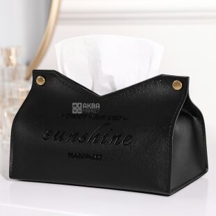 Органайзер-футляр для серветок із екошкіри, чорний, 135 х 190 х 110 мм