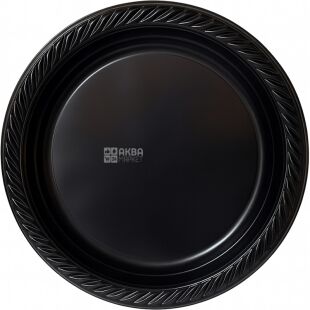 Промтус, Тарілка пласка пластикова, преміум, чорна, 220 мм, упаковка 50 шт.