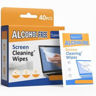 Салфетки для очистки экранов и оптики, без спирта, 40 шт.