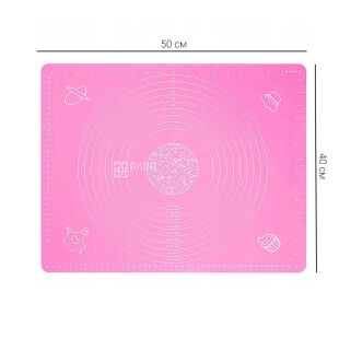 Килимок для тіста із вимірами, силіконовий, 50 х 40 см, рожевий