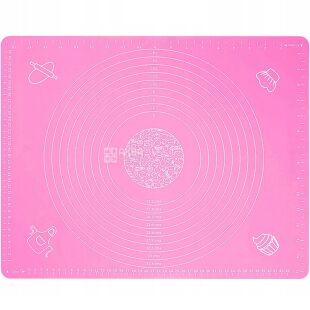 Килимок для тіста із вимірами, силіконовий, 50 х 40 см, рожевий