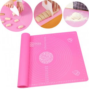 Кухонный силиконовый коврик для теста с измерениями, 50 х 40 см, розовый