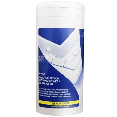 Buromax, 100 шт., Салфетки влажные Буромакс, Для оргтехники, тубус