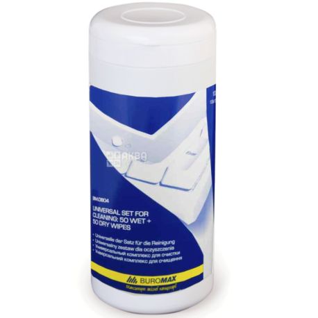Buromax, 100 шт., Салфетки влажные Буромакс, Для оргтехники, тубус
