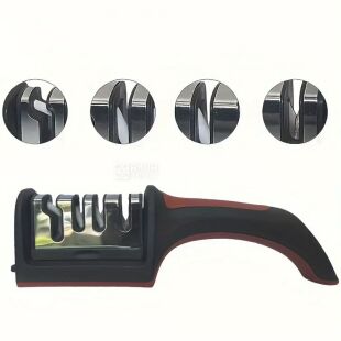 Точилка для ножів 4 в 1, чорна, нержавіюча сталь, 21 см